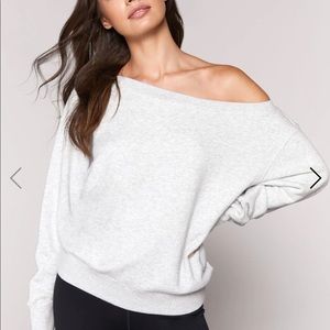 Spiritual Gangster Vida Off Shoulder Sweatshirt Heather Grey Small